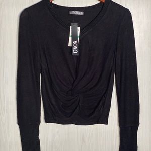 XOXO Cropped Twist Front V-Neck Sweater